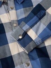 Polarn O. Pyret Blue Fleece-Lined Checked  Shirt - Image 3 of 5