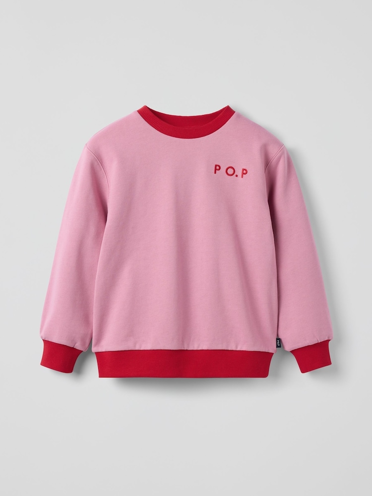 Polarn O. Pyret Pink Cotton Block Colour Sweatshirt - Image 1 of 7 Polarn O. Pyret Pink Cotton Block Colour Sweatshirt - Image 1 of 7