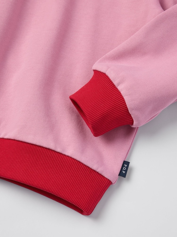 Polarn O. Pyret Pink Cotton Block Colour Sweatshirt - Image 2 of 7