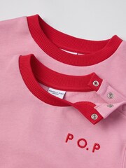 Polarn O. Pyret Pink Cotton Block Colour Sweatshirt - Image 3 of 7