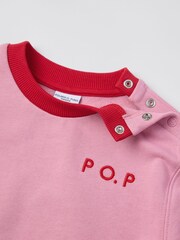 Polarn O. Pyret Pink Cotton Block Colour Sweatshirt - Image 4 of 7