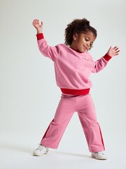 Polarn O. Pyret Pink Cotton Block Colour Sweatshirt - Image 5 of 7