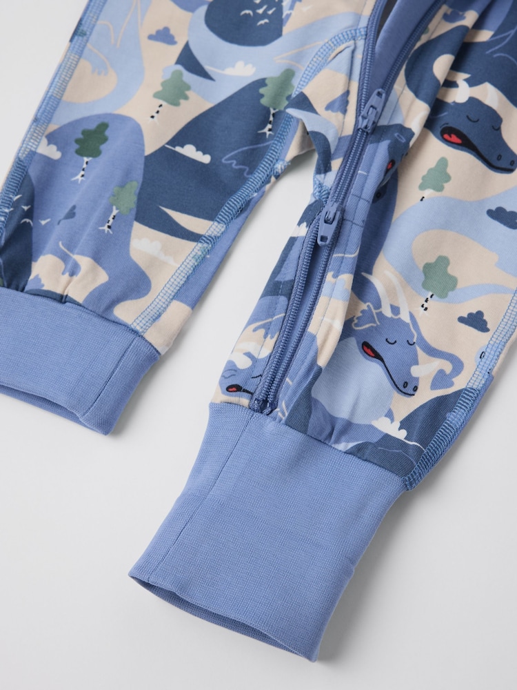 Polarn O. Pyret Blue Cotton Print Sleepsuit - Image 2 of 4 Polarn O. Pyret Blue Cotton Print Sleepsuit - Image 2 of 4