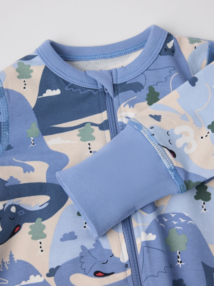 Polarn O. Pyret Blue Cotton Print Sleepsuit - Image 4 of 4 Polarn O. Pyret Blue Cotton Print Sleepsuit - Image 4 of 4