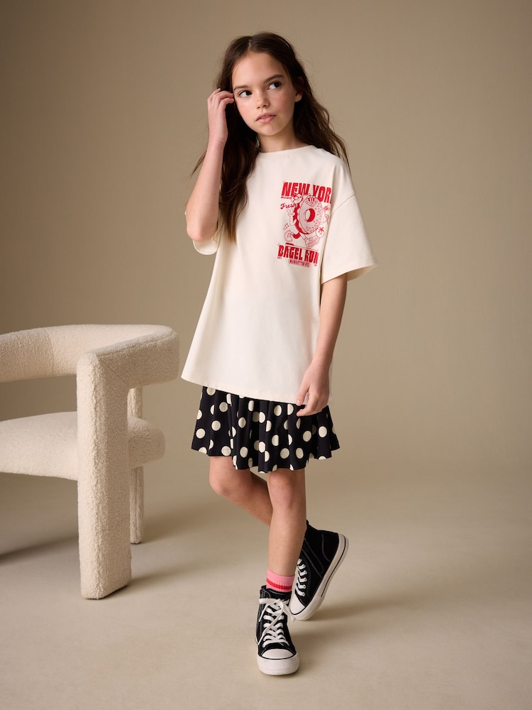 Black/White Spot Foldover Skirt (3-16yrs) - Image 1 of 4