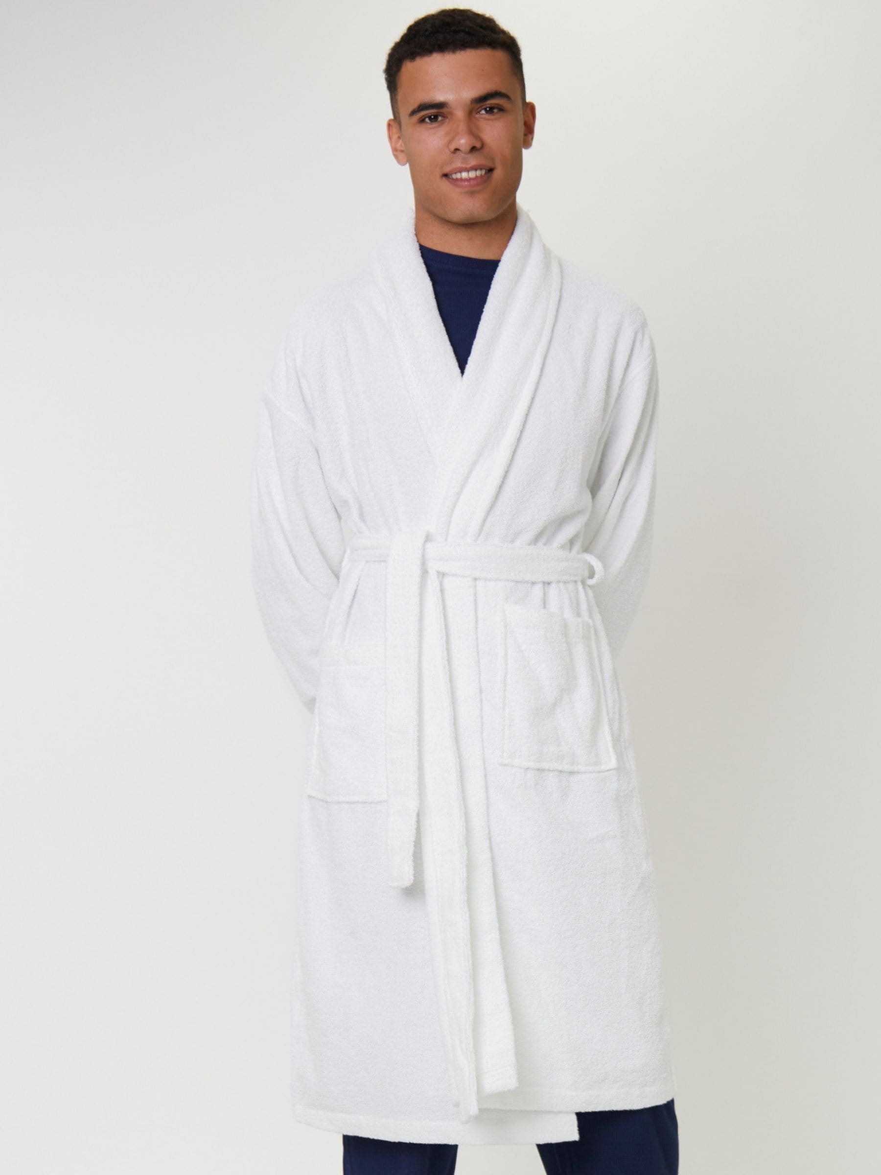 Loungeable Men's White Classic Towelling Robe In | Size: Medium - Image 2