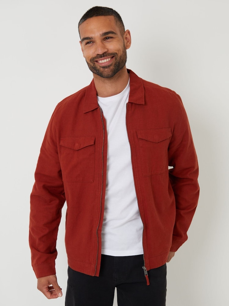 Threadbare Orange Lightweight Linen Blend Utility Jacket - Image 1 of 4 Threadbare Orange Lightweight Linen Blend Utility Jacket - Image 1 of 4
