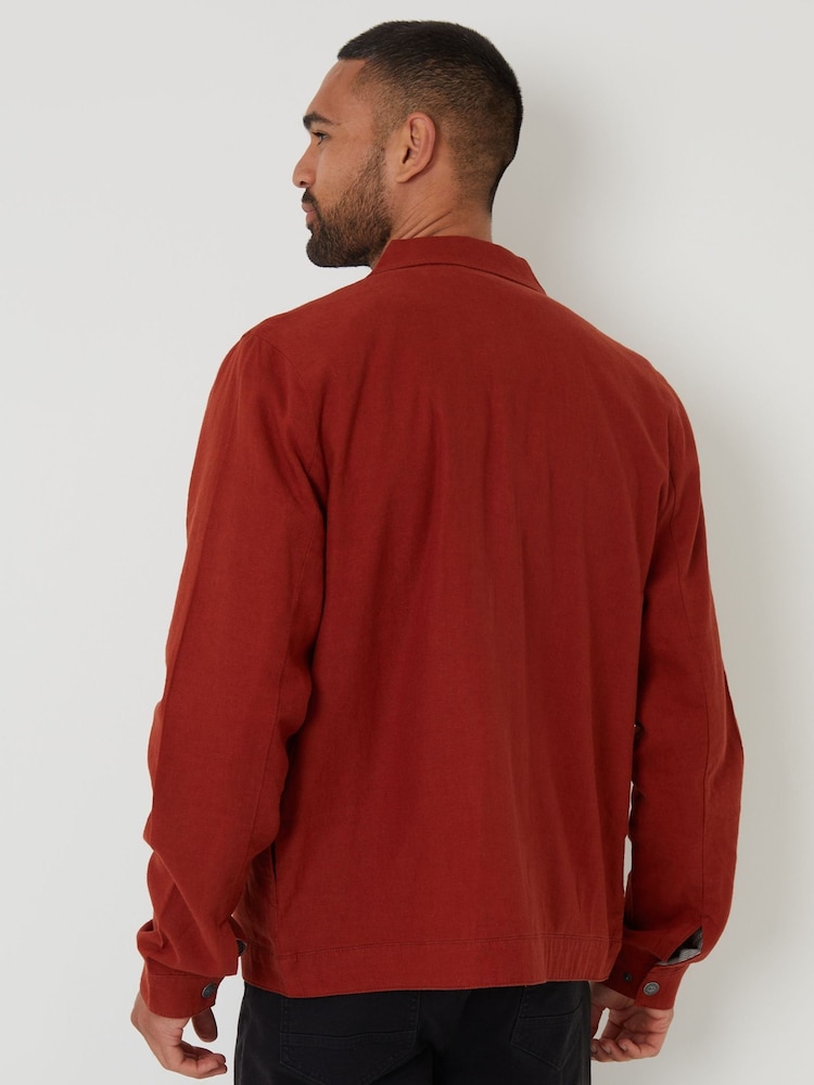 Threadbare Orange Lightweight Linen Blend Utility Jacket - Image 2 of 4 Threadbare Orange Lightweight Linen Blend Utility Jacket - Image 2 of 4