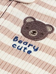 Huggies Stripe Zip Footed Brown Sleepsuit With Bear Detail - Image 2 of 4