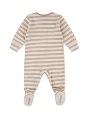 Huggies Stripe Zip Footed Brown Sleepsuit With Bear Detail - Image 3 of 4