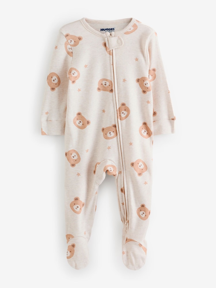 Huggies Brown Bear Print Footed Zip Sleepsuit - Image 1 of 1