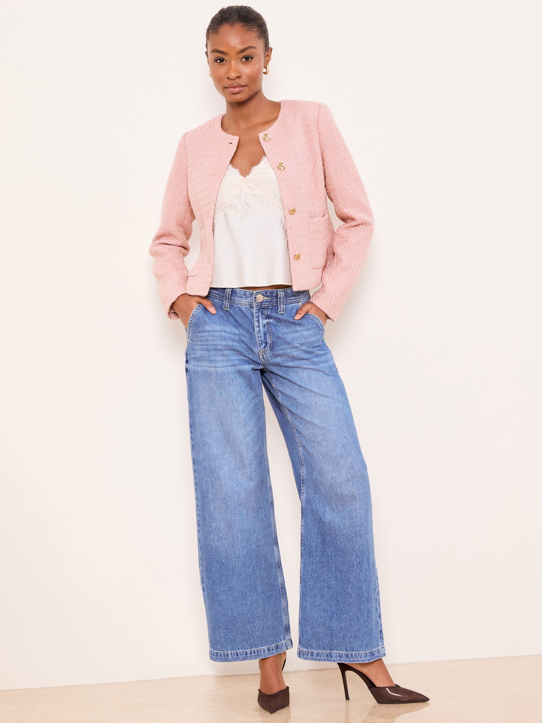 Buy Lipsy Pink Collarless Boucle Jacket from Next Ireland