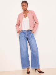 Lipsy Pink Collarless Boucle Jacket - Image 3 of 4