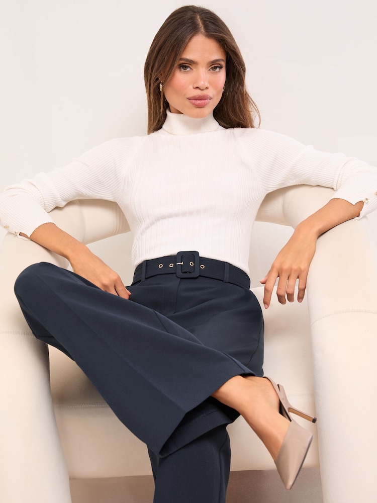 Lipsy Navy Blue Petite Belted Tailored Wide Leg Trousers - Image 1 of 4 Lipsy Navy Blue Petite Belted Tailored Wide Leg Trousers - Image 1 of 4
