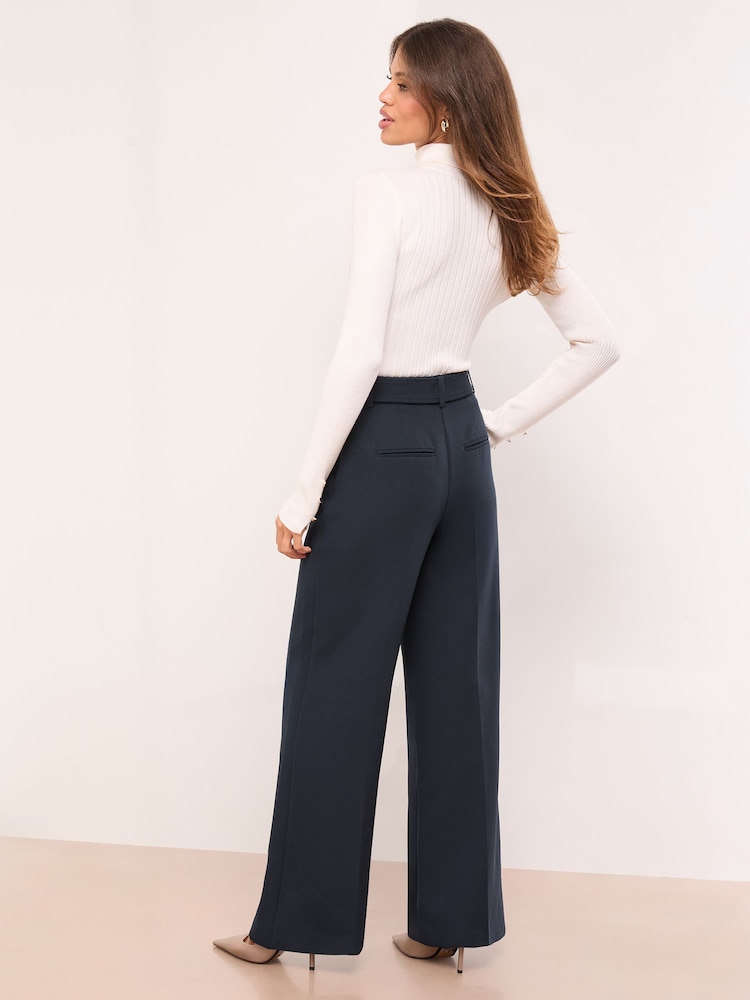 Lipsy Navy Blue Petite Belted Tailored Wide Leg Trousers - Image 4 of 4 Lipsy Navy Blue Petite Belted Tailored Wide Leg Trousers - Image 4 of 4
