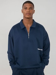 Religion Blue Uk Collared Cropped 1/2 Zip Sweatshirt - Image 1 of 4