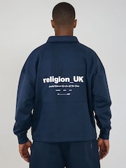 Religion Blue Uk Collared Cropped 1/2 Zip Sweatshirt - Image 2 of 4