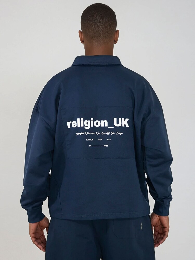 Religion Blue Uk Collared Cropped 1/2 Zip Sweatshirt - Image 2 of 4