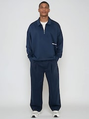 Religion Blue Uk Collared Cropped 1/2 Zip Sweatshirt - Image 4 of 4