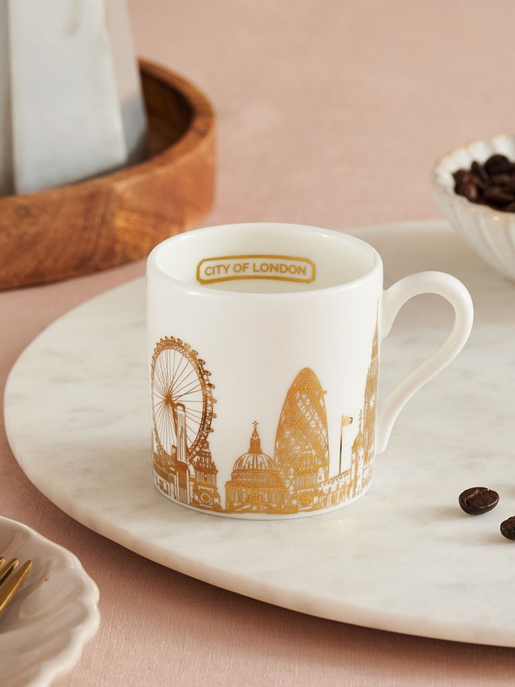 Victoria Eggs Set of 2 Gold and Black London Rooftops Espresso Cups - Image 2 of 6