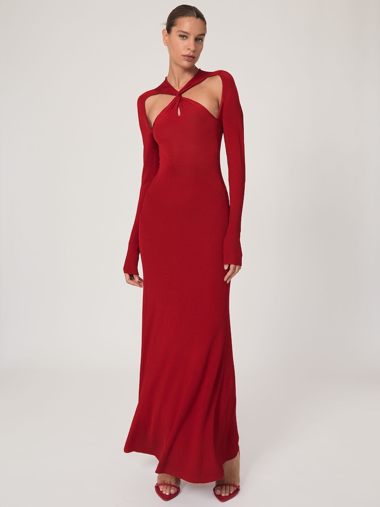 Reiss Red Vivienne Cut-Out Knitted Maxi Dress - Image 1 of 7 Reiss Red Vivienne Cut-Out Knitted Maxi Dress - Image 1 of 7