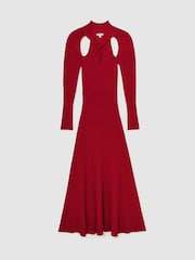 Reiss Red Vivienne Cut-Out Knitted Maxi Dress - Image 2 of 7