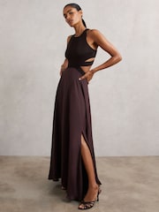 Reiss Burgundy Paloma Cut-Out Racerback Maxi Dress - Image 7 of 9
