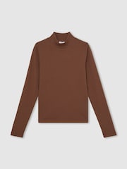 Reiss Brown Polly Stretch-Cotton Funnel-Neck Top - Image 2 of 6