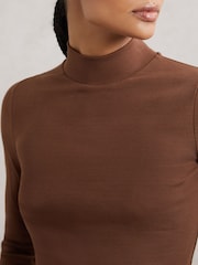 Reiss Brown Polly Stretch-Cotton Funnel-Neck Top - Image 3 of 6