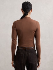 Reiss Brown Polly Stretch-Cotton Funnel-Neck Top - Image 5 of 6