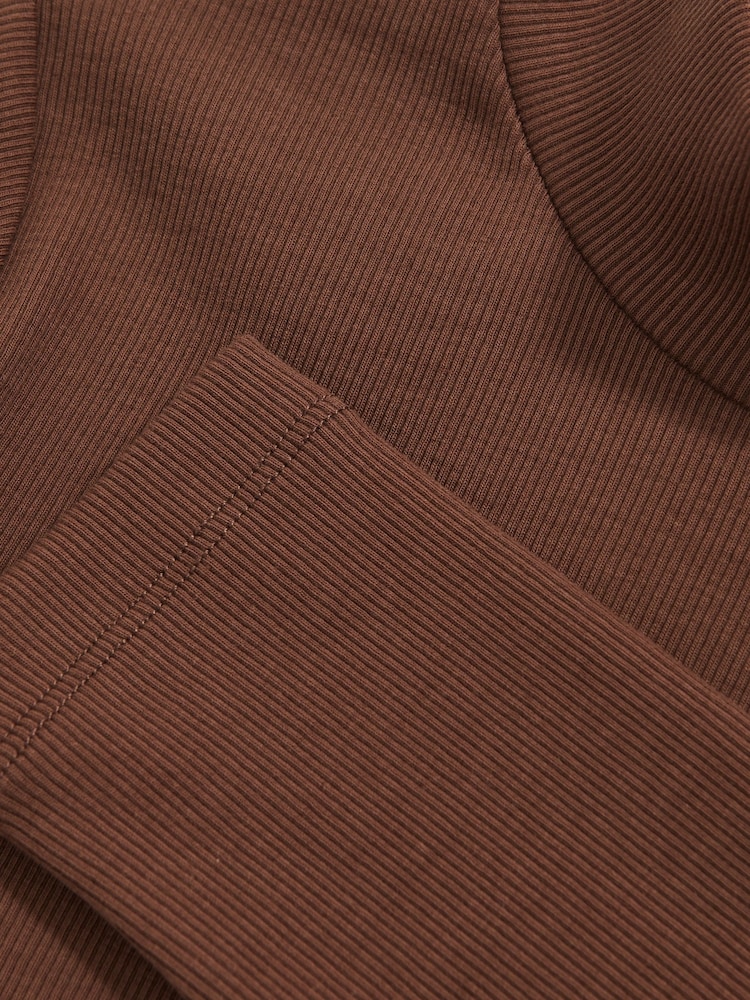Reiss Brown Polly Stretch-Cotton Funnel-Neck Top - Image 6 of 6