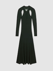 Reiss Dark Green Vivienne Petite Cut-Out Knitted Maxi Dress - Image 2 of 6