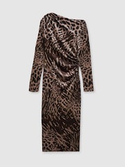 Reiss Black/Brown Briana Petite Velvet Leopard-Print Midi Dress - Image 2 of 7