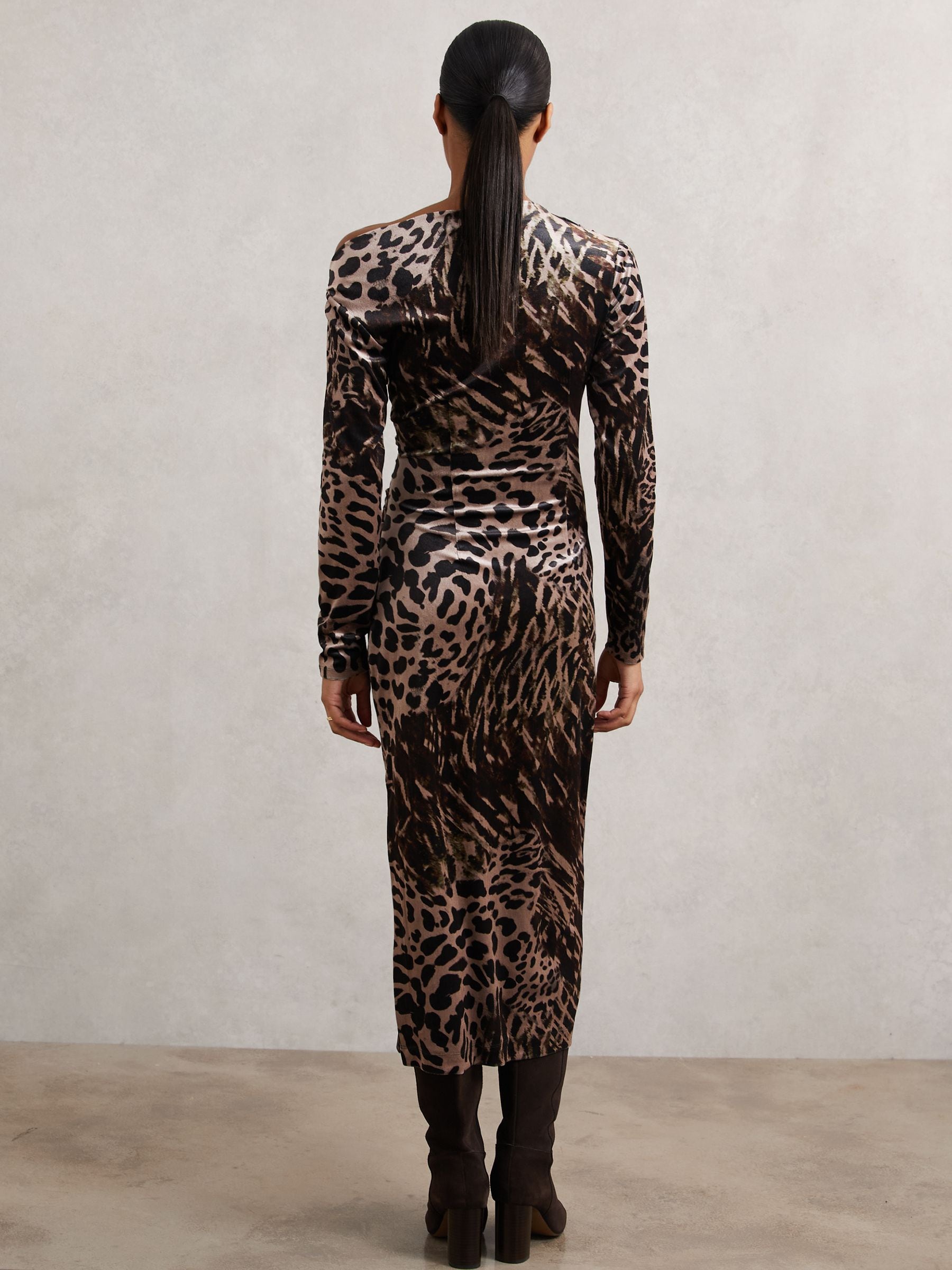 Buy Reiss Black/Brown Briana Petite Velvet Leopard-Print Midi