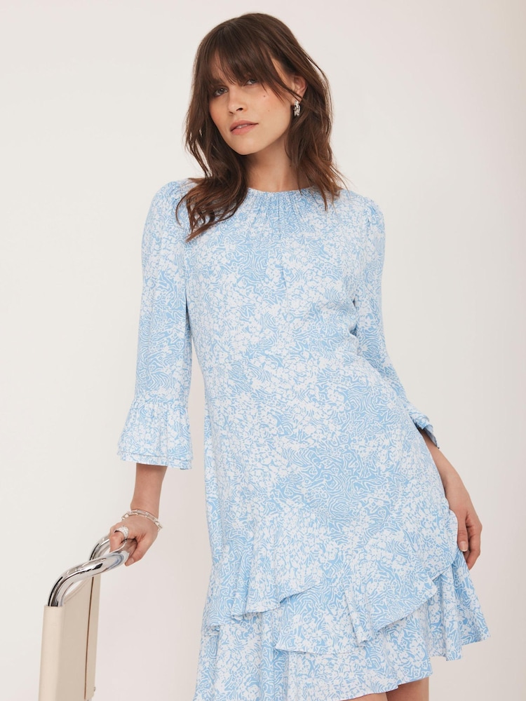 Mint Velvet Blue Floral Print Mini Dress - Image 1 of 8 Mint Velvet Blue Floral Print Mini Dress - Image 1 of 8
