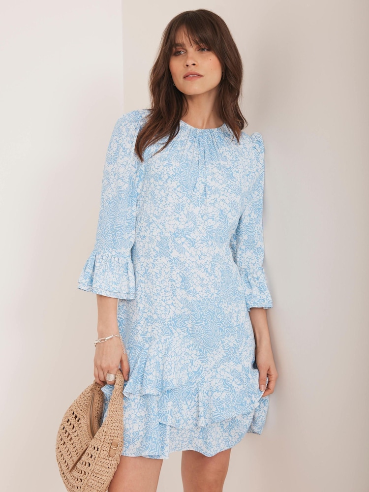 Mint Velvet Blue Floral Print Mini Dress - Image 2 of 8 Mint Velvet Blue Floral Print Mini Dress - Image 2 of 8