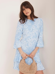 Mint Velvet Blue Floral Print Mini Dress - Image 3 of 8