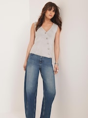 Mint Velvet Silver Knit Asymmetric Waistcoat - Image 3 of 7