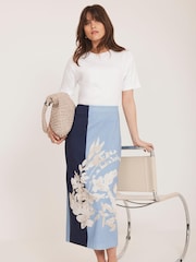 Mint Velvet Blue Floral Print Pencil Skirt - Image 1 of 7