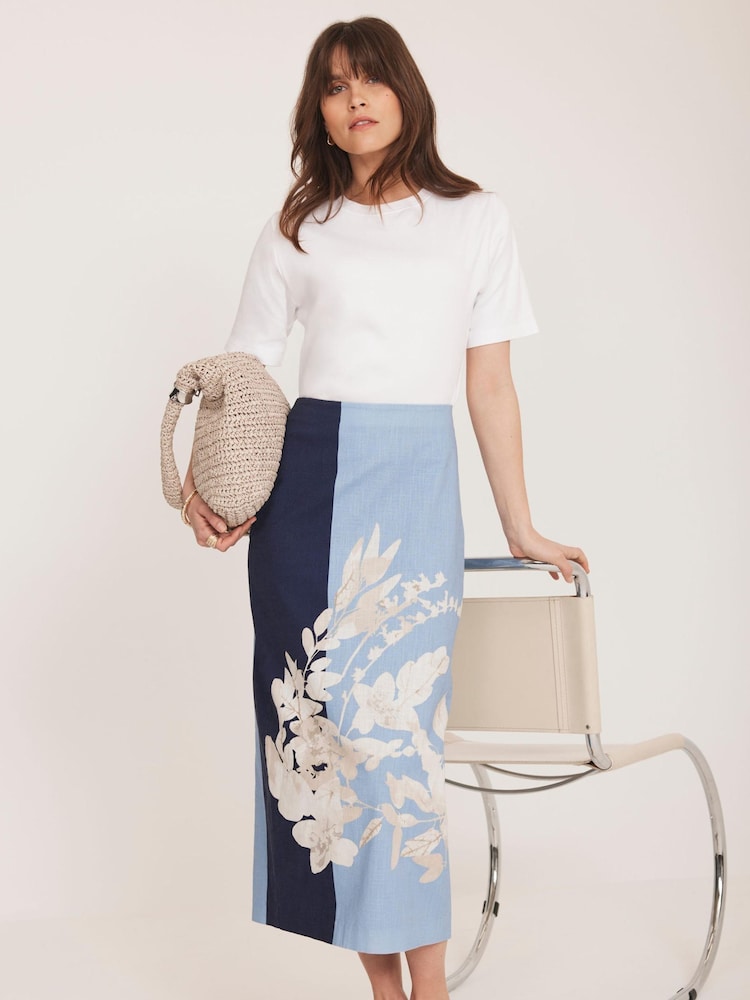 Mint Velvet Blue Floral Print Pencil Skirt - Image 1 of 7