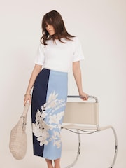 Mint Velvet Blue Floral Print Pencil Skirt - Image 4 of 7