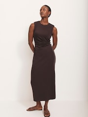Mint Velvet Brown Ruched Midi Dress - Image 1 of 9