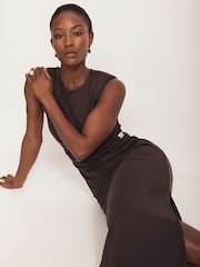 Mint Velvet Brown Ruched Midi Dress - Image 3 of 9