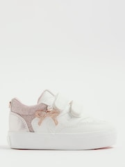 River Island White Girls Rose Gold Bow Charm Trainers - Image 1 of 5