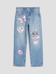 River Island Blue Girls Graffiti Straight Jeans - Image 1 of 4