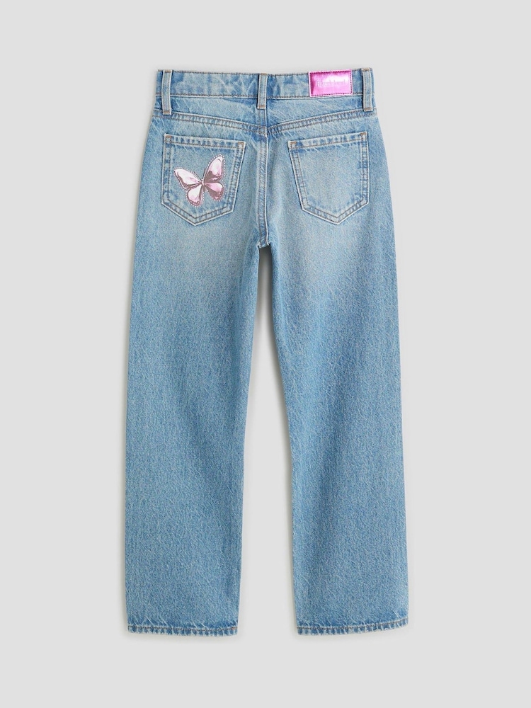 River Island Blue Girls Graffiti Straight Jeans - Image 2 of 4