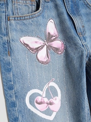 River Island Blue Girls Graffiti Straight Jeans - Image 3 of 4