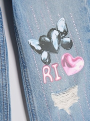 River Island Blue Girls Graffiti Straight Jeans - Image 4 of 4