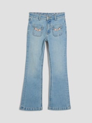 River Island Blue Girls Low Rise Snaffle Flare Jeans - Image 1 of 4