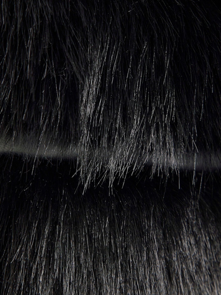 River Island Black Faux Leather Fur Wrap Coat - Image 2 of 4